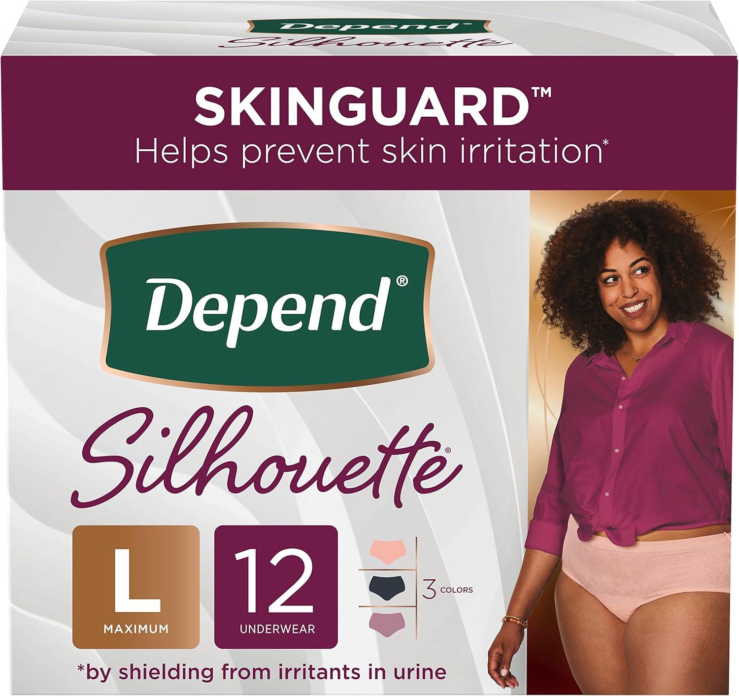 image:imageDepend Silhouette Adult Diapers Incontinence amp Postpartum Bladder Leak Underwear for Women Maximum Absorbency Medium Pink 22 Count Packaging May VaryBlack