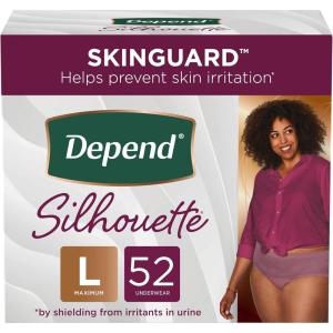 Depend Silhouette Adult Incontinence and Postpartum Underwear for Women, Large, Maximum Absorbency, Berry, 52 Count (2 Packs of 26), Packaging May Vary