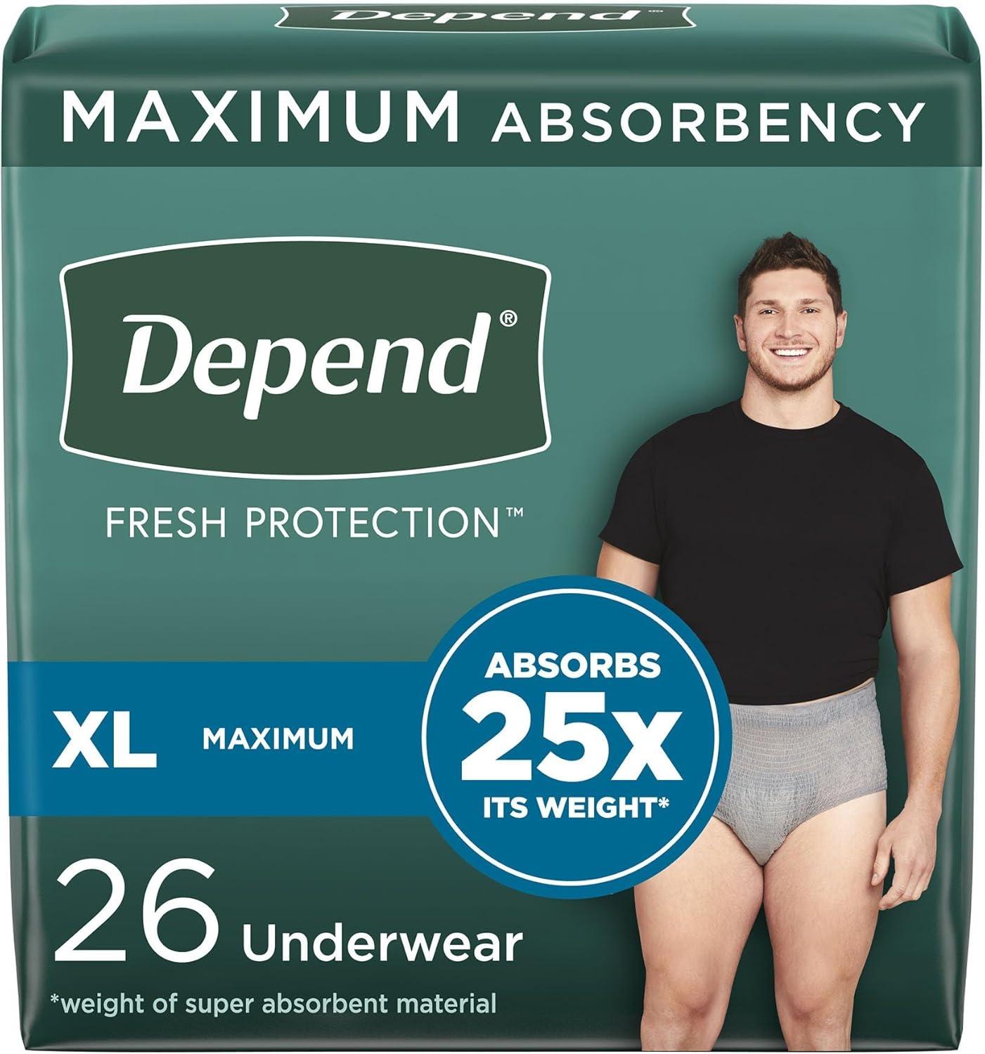 image:imageDepend Fresh Protection Adult Diapers Incontinence Underwear for Men Disposable Maximum ExtraLarge Grey 68 Count 2 Packs of 34 Packaging May VaryXLarge
