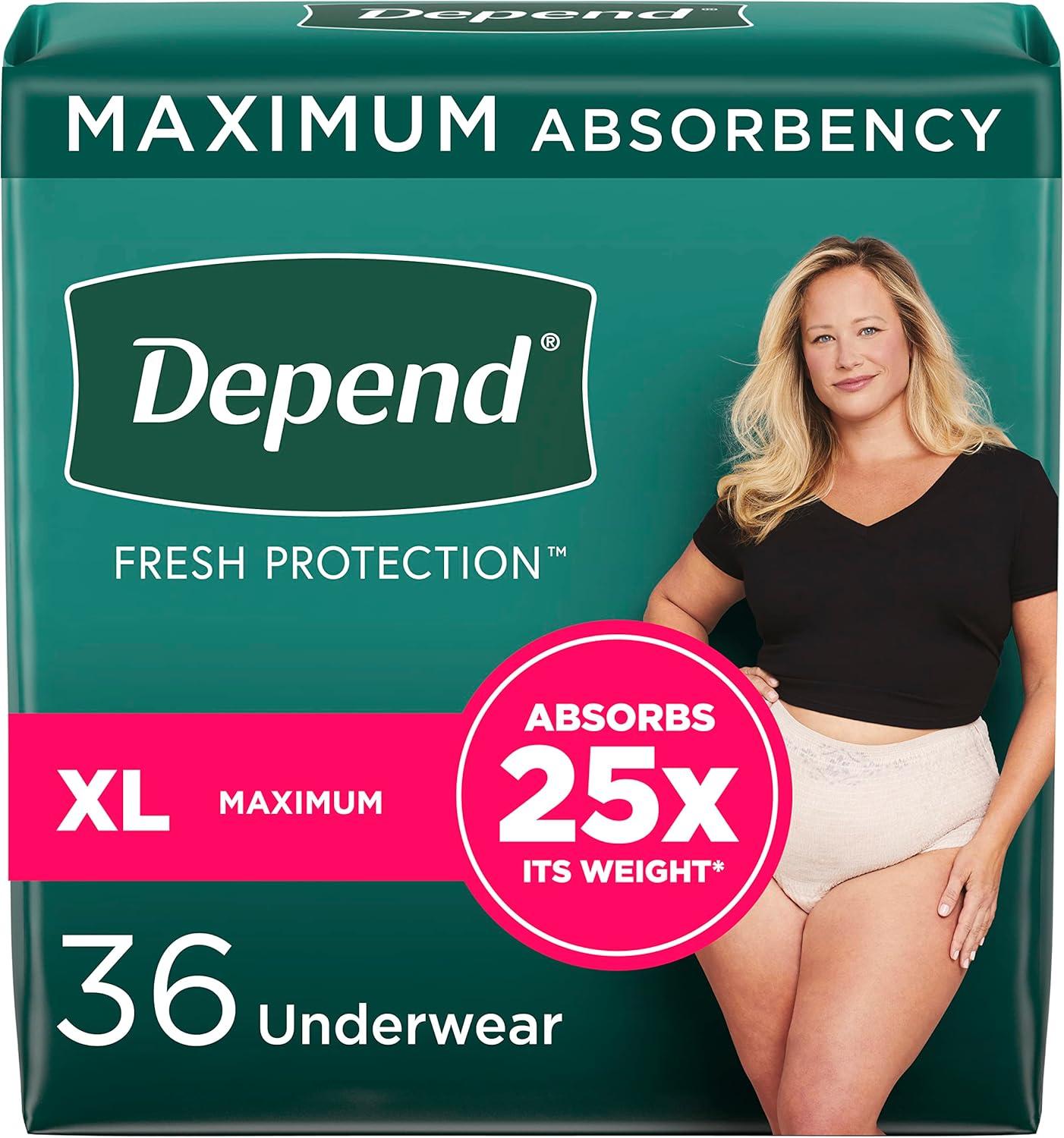 image:imageDepend Fresh Protection Adult Diapers Incontinence amp Postpartum Bladder Leak Underwear for Women Disposable Maximum ExtraExtraLarge Blush 44 Count 2 Packs of 22 Packaging May VaryXLarge