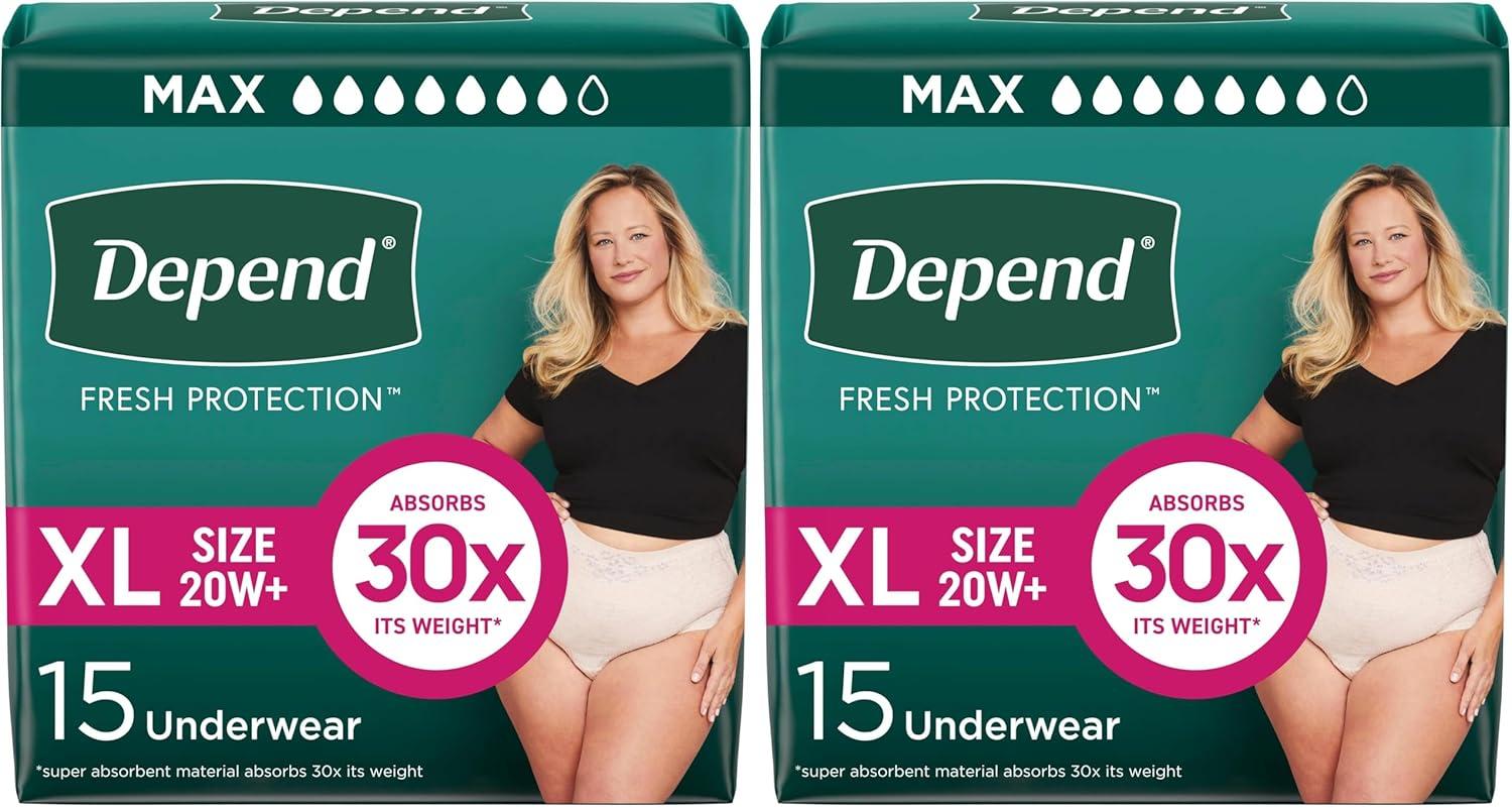 image:imageDepend Fresh Protection Adult Diapers Incontinence amp Postpartum Bladder Leak Underwear for Women Disposable Maximum ExtraExtraLarge Blush 44 Count 2 Packs of 22 Packaging May VaryXLarge