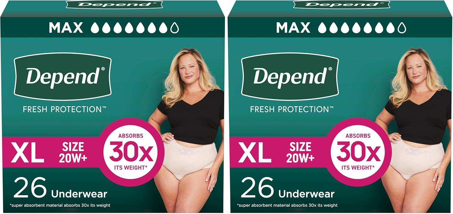 image:imageDepend Fresh Protection Adult Diapers Incontinence amp Postpartum Bladder Leak Underwear for Women Disposable Maximum ExtraExtraLarge Blush 44 Count 2 Packs of 22 Packaging May VaryXLarge