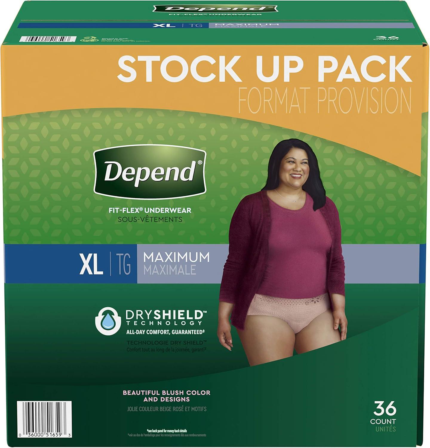 image:imageDepend Fresh Protection Adult Diapers Incontinence amp Postpartum Bladder Leak Underwear for Women Disposable Maximum ExtraExtraLarge Blush 44 Count 2 Packs of 22 Packaging May VaryXLarge