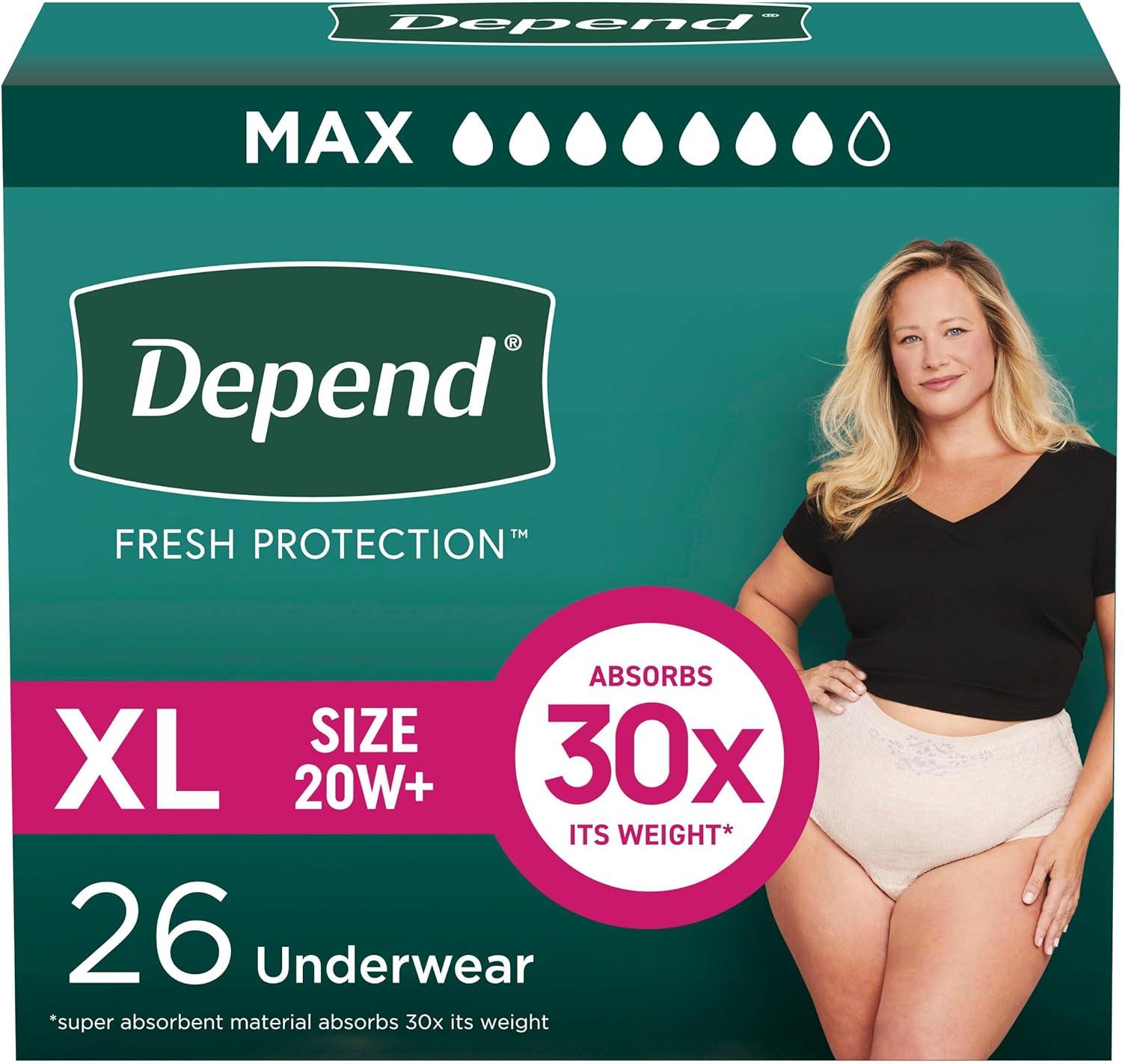 image:imageDepend Fresh Protection Adult Diapers Incontinence amp Postpartum Bladder Leak Underwear for Women Disposable Maximum ExtraExtraLarge Blush 44 Count 2 Packs of 22 Packaging May VaryXLarge