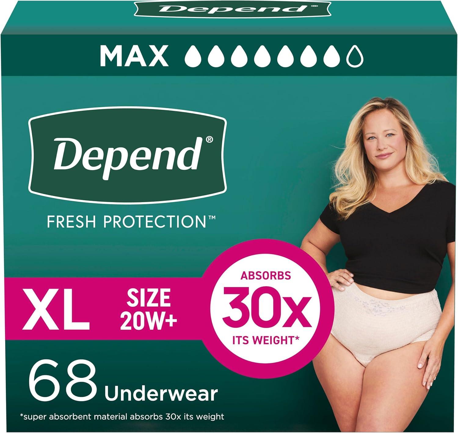 image:imageDepend Fresh Protection Adult Diapers Incontinence amp Postpartum Bladder Leak Underwear for Women Disposable Maximum ExtraExtraLarge Blush 44 Count 2 Packs of 22 Packaging May VaryXLarge