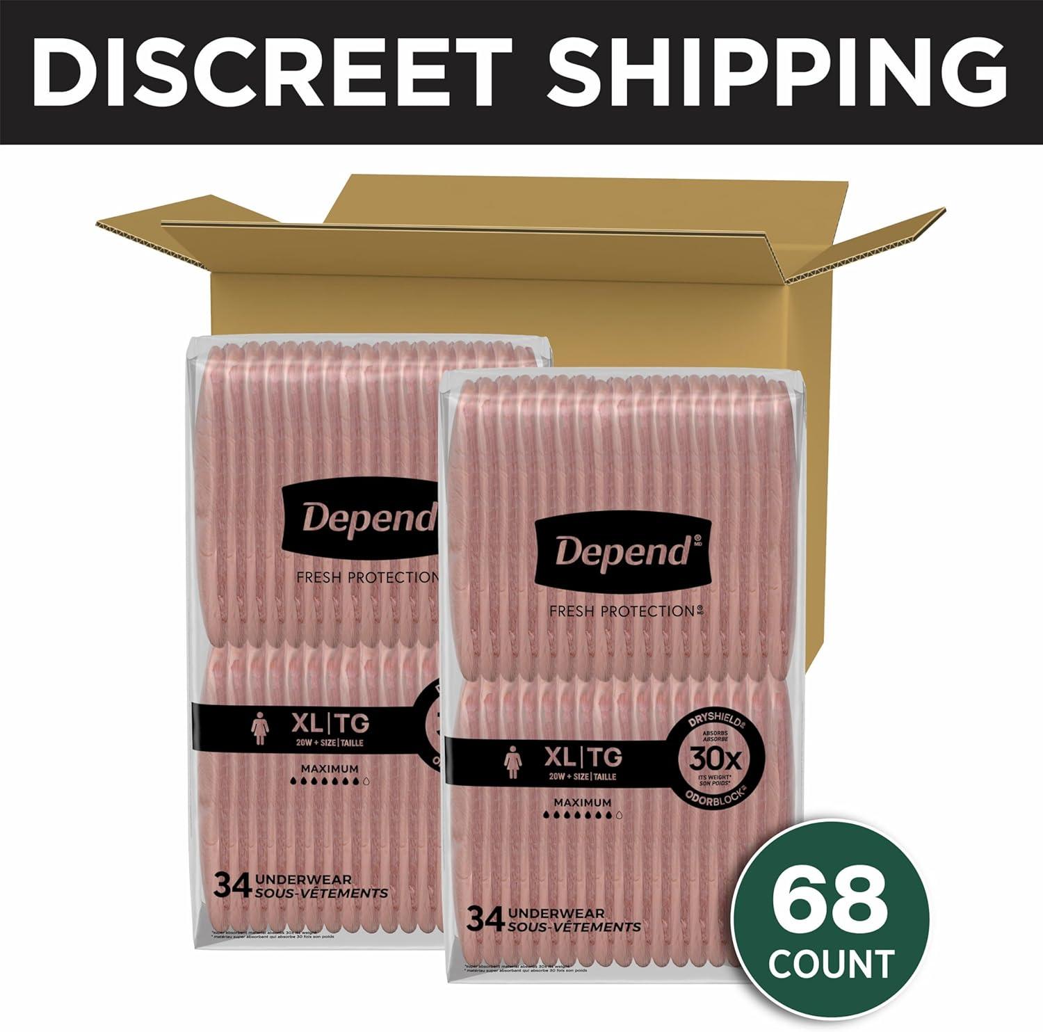 image:imageDepend Fresh Protection Adult Diapers Incontinence amp Postpartum Bladder Leak Underwear for Women Disposable Maximum ExtraExtraLarge Blush 44 Count 2 Packs of 22 Packaging May VaryXLarge