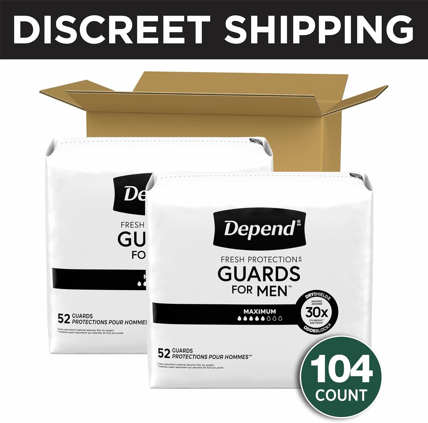 image:imageDepend Guards Incontinence Pads for Men Maximum Absorbency 52 Count Packaging May Vary104