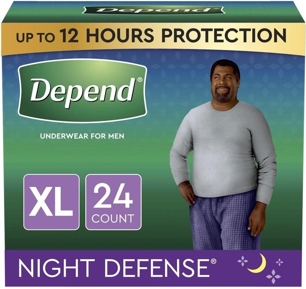image:imageDepend Night Defense Adult Diapers Incontinence Underwear for Men Disposable Overnight ExtraLarge Grey 48 Count 4 Packs of 12 Packaging May VaryXLarge