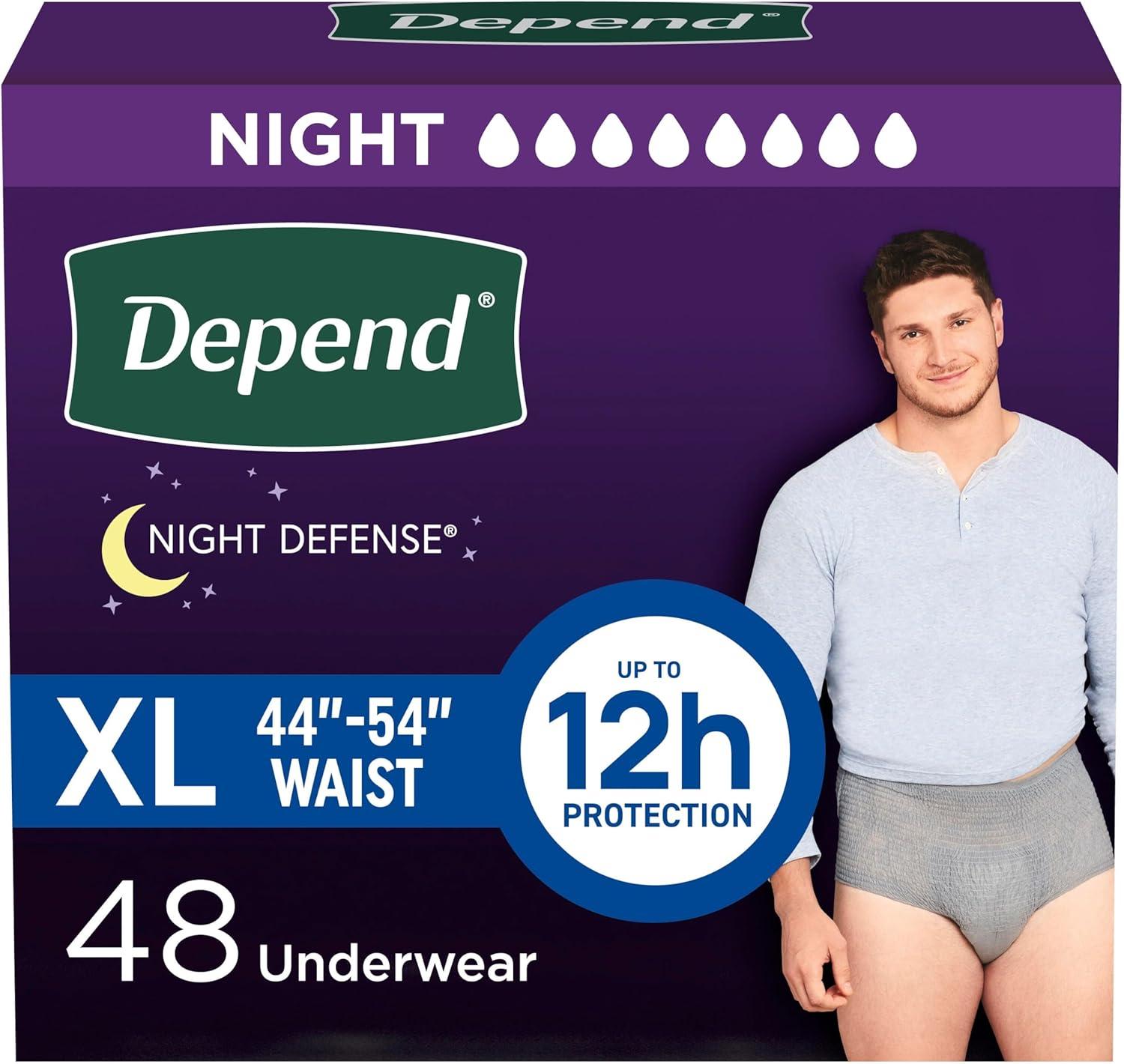 image:imageDepend Night Defense Adult Diapers Incontinence Underwear for Men Disposable Overnight ExtraLarge Grey 48 Count 4 Packs of 12 Packaging May VaryXLarge