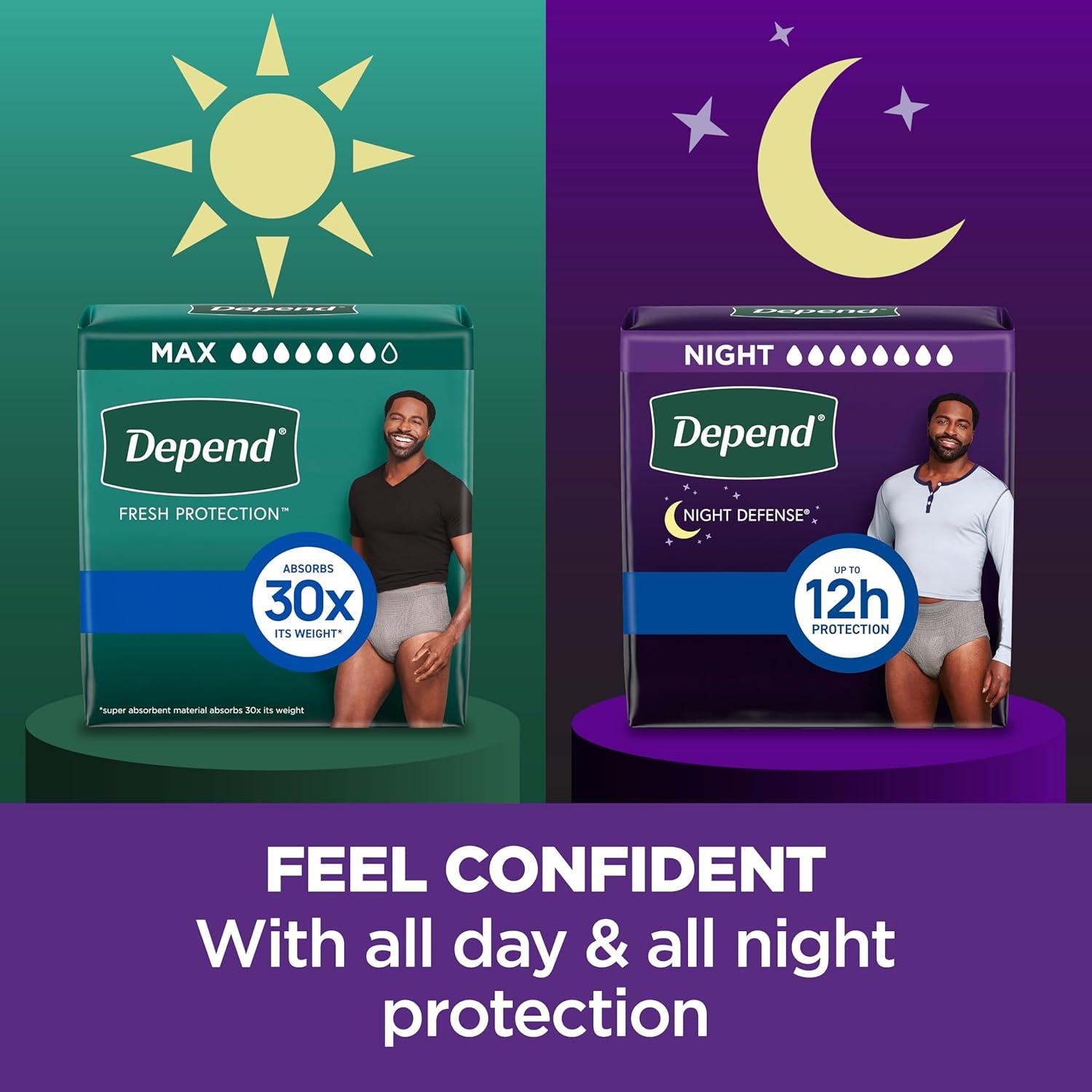image:imageDepend Night Defense Adult Diapers Incontinence Underwear for Men Disposable Overnight ExtraLarge Grey 48 Count 4 Packs of 12 Packaging May VaryXLarge