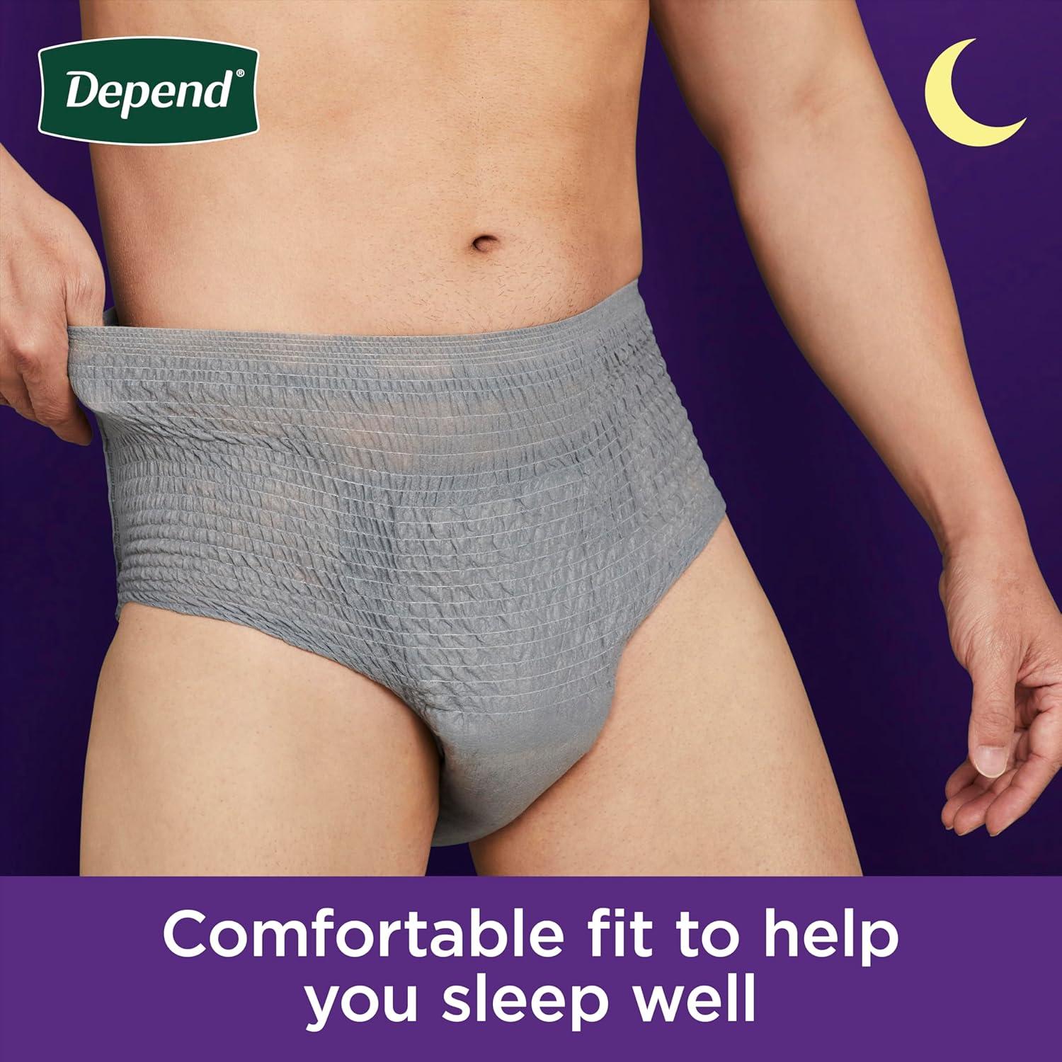 image:imageDepend Night Defense Adult Diapers Incontinence Underwear for Men Disposable Overnight ExtraLarge Grey 48 Count 4 Packs of 12 Packaging May VaryXLarge