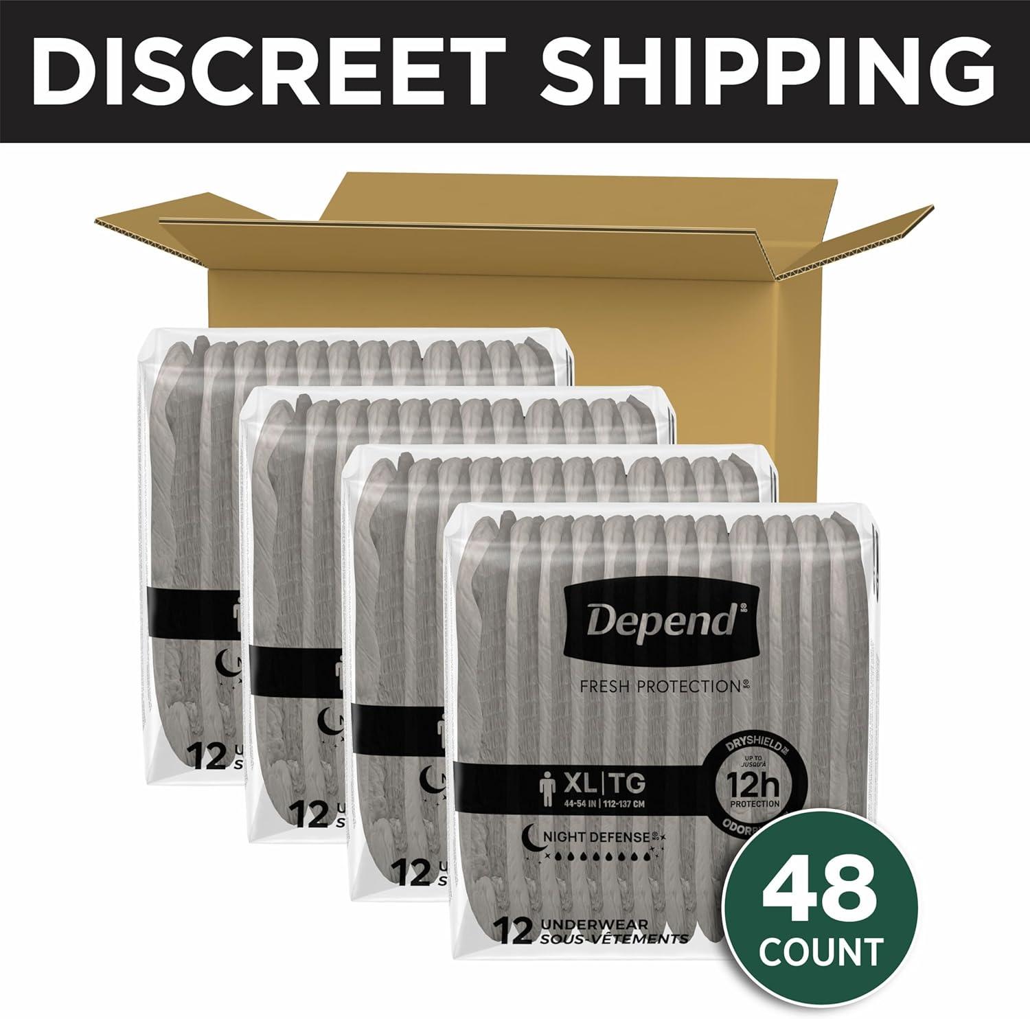 image:imageDepend Night Defense Adult Diapers Incontinence Underwear for Men Disposable Overnight ExtraLarge Grey 48 Count 4 Packs of 12 Packaging May VaryXLarge
