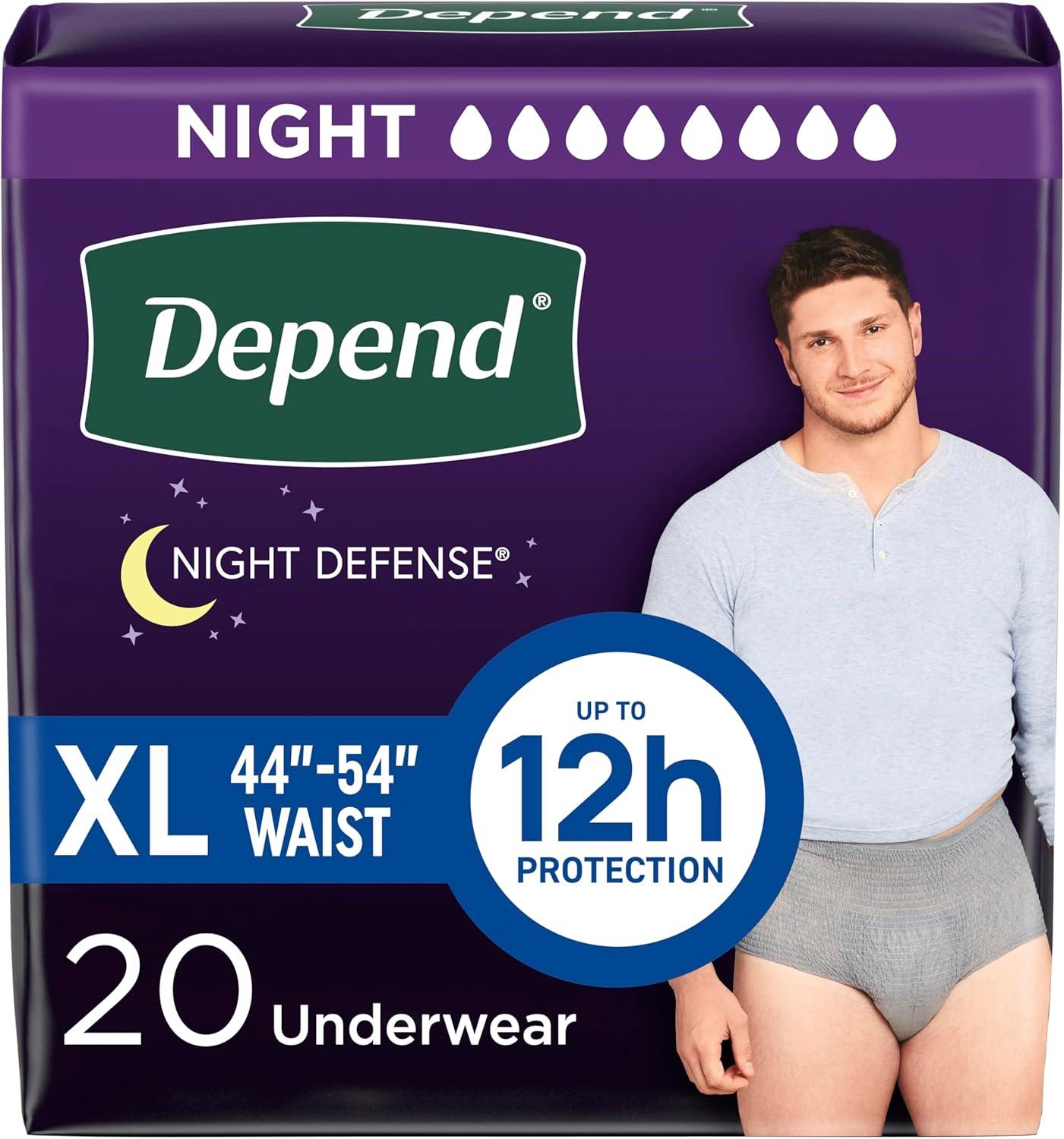 image:imageDepend Night Defense Adult Diapers Incontinence Underwear for Men Disposable Overnight ExtraLarge Grey 48 Count 4 Packs of 12 Packaging May VaryXLarge