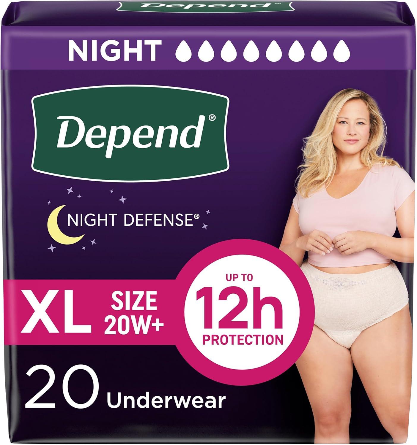 image:imageDepend Night Defense Adult Diapers Incontinence amp Postpartum Bladder Leak Underwear for Women Disposable Overnight Medium Blush 60 Count 4 Packs of 15 Packaging May VaryXLarge