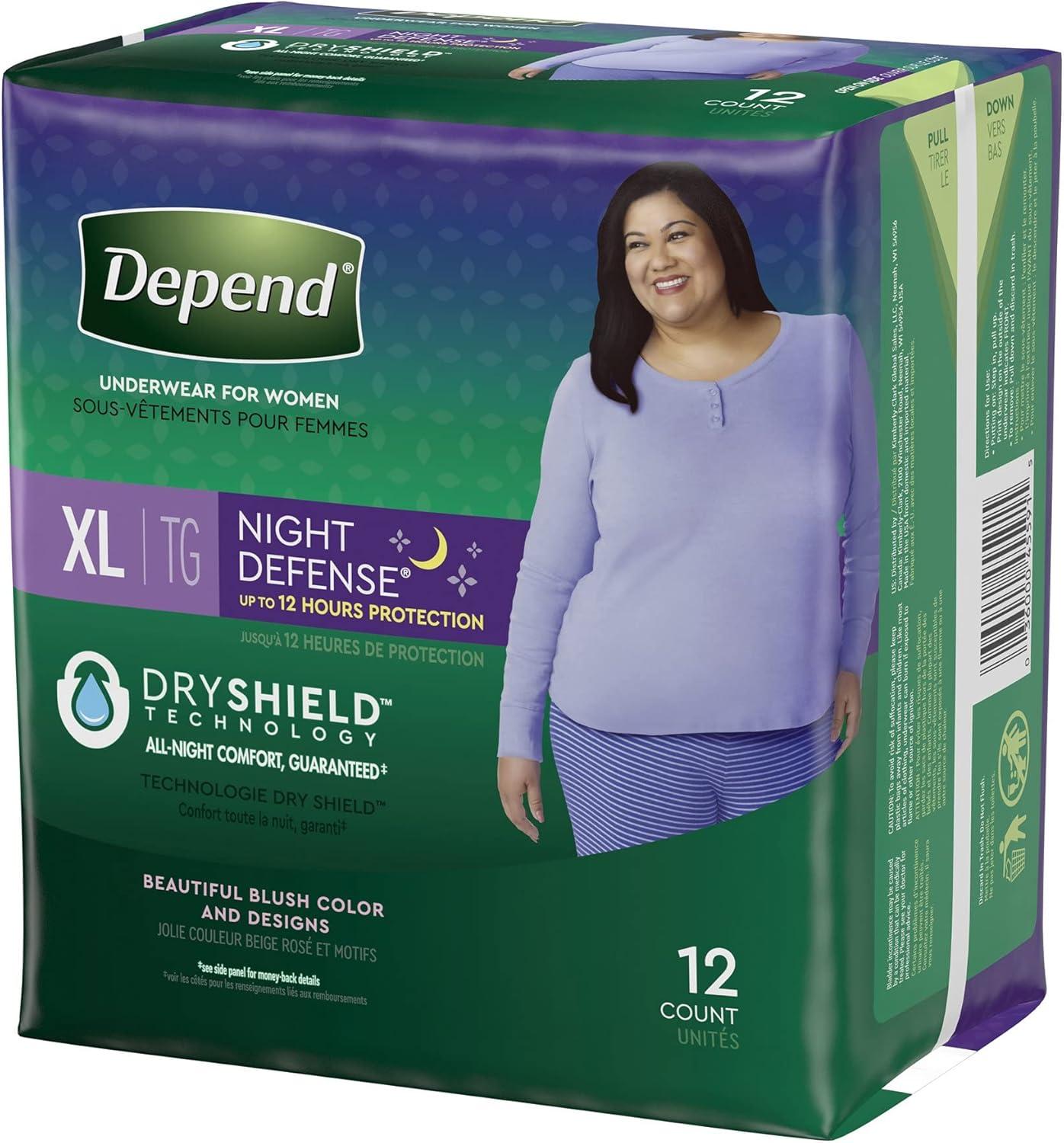 image:imageDepend Night Defense Adult Diapers Incontinence amp Postpartum Bladder Leak Underwear for Women Disposable Overnight Medium Blush 60 Count 4 Packs of 15 Packaging May VaryXLarge