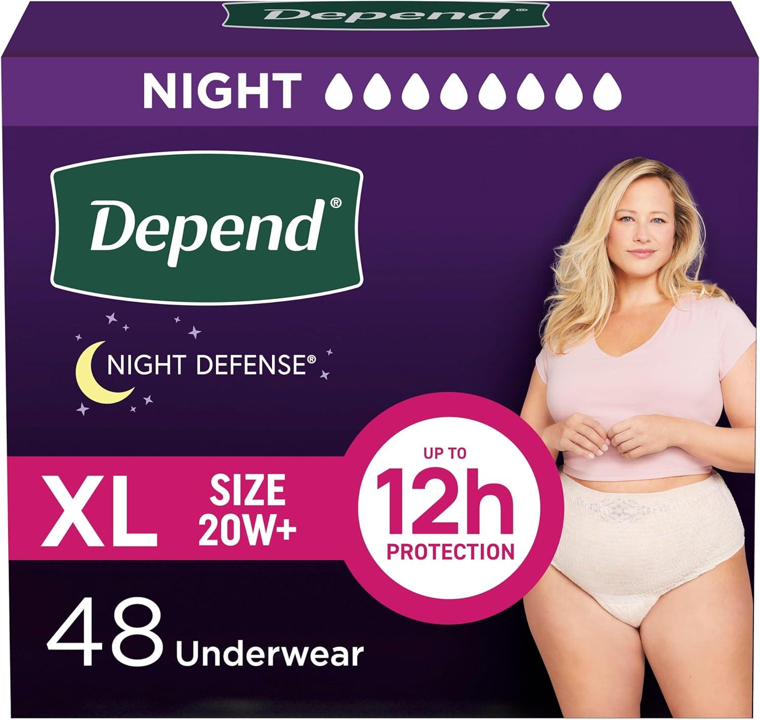 image:imageDepend Night Defense Adult Diapers Incontinence amp Postpartum Bladder Leak Underwear for Women Disposable Overnight Medium Blush 60 Count 4 Packs of 15 Packaging May VaryXLarge