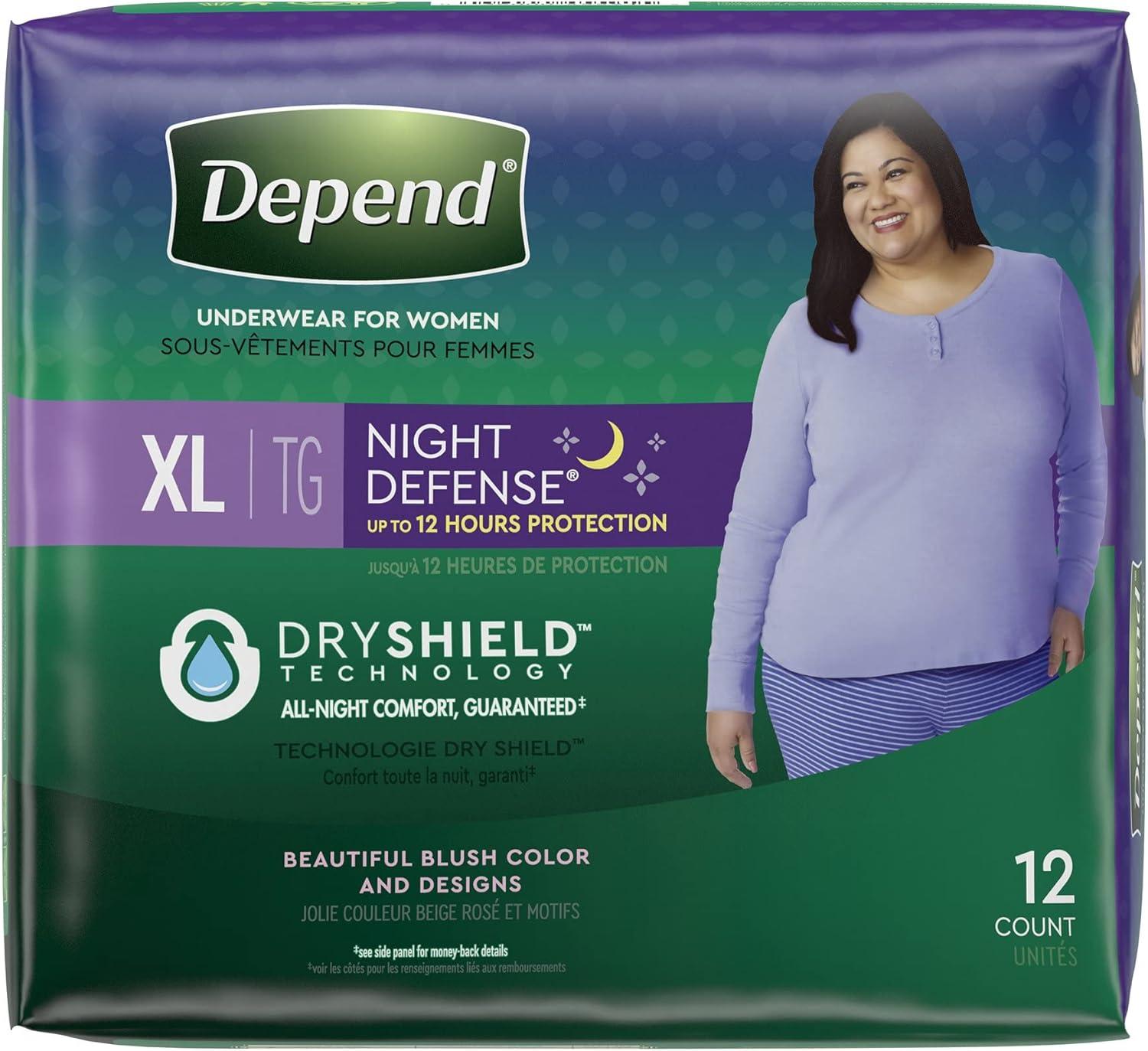 image:imageDepend Night Defense Adult Diapers Incontinence amp Postpartum Bladder Leak Underwear for Women Disposable Overnight Medium Blush 60 Count 4 Packs of 15 Packaging May VaryXLarge