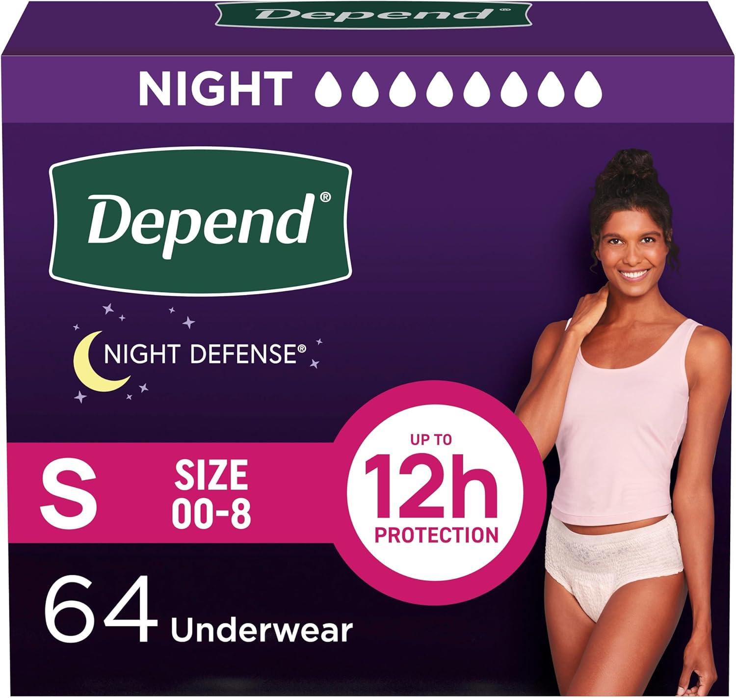 image:imageDepend Night Defense Adult Diapers Incontinence amp Postpartum Bladder Leak Underwear for Women Disposable Overnight Medium Blush 60 Count 4 Packs of 15 Packaging May VarySmall