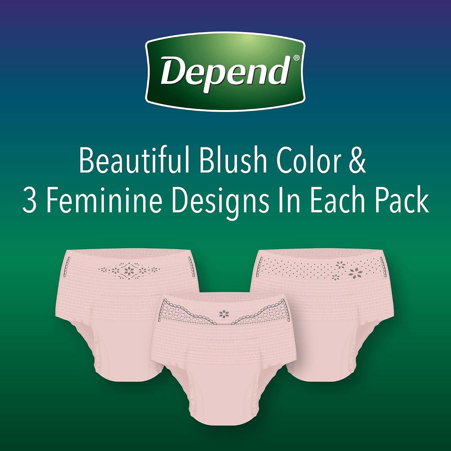 image:imageDepend Night Defense Adult Diapers Incontinence amp Postpartum Bladder Leak Underwear for Women Disposable Overnight Medium Blush 60 Count 4 Packs of 15 Packaging May VaryXLarge