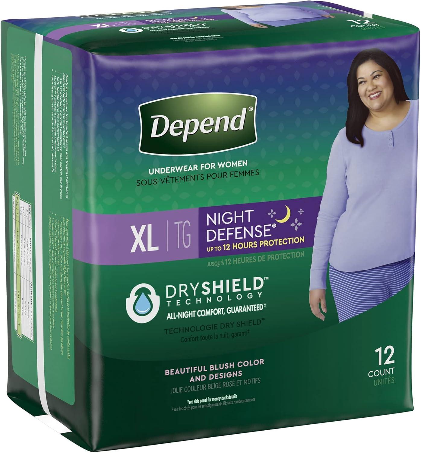 image:imageDepend Night Defense Adult Diapers Incontinence amp Postpartum Bladder Leak Underwear for Women Disposable Overnight Medium Blush 60 Count 4 Packs of 15 Packaging May VaryXLarge