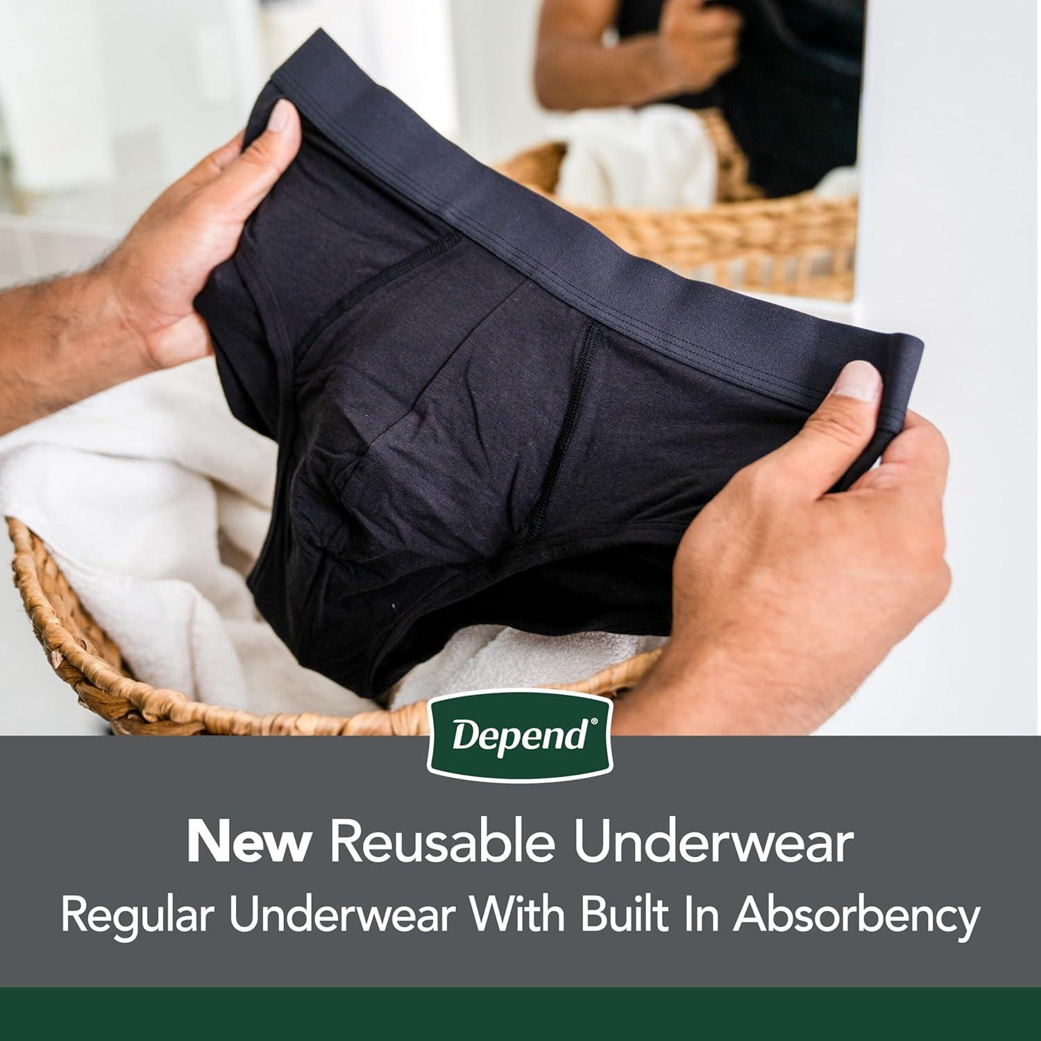 image:imageDepend Washable Adult Incontinence Underwear for Men Reusable Light Absorbency Large Black 1 CountXLarge