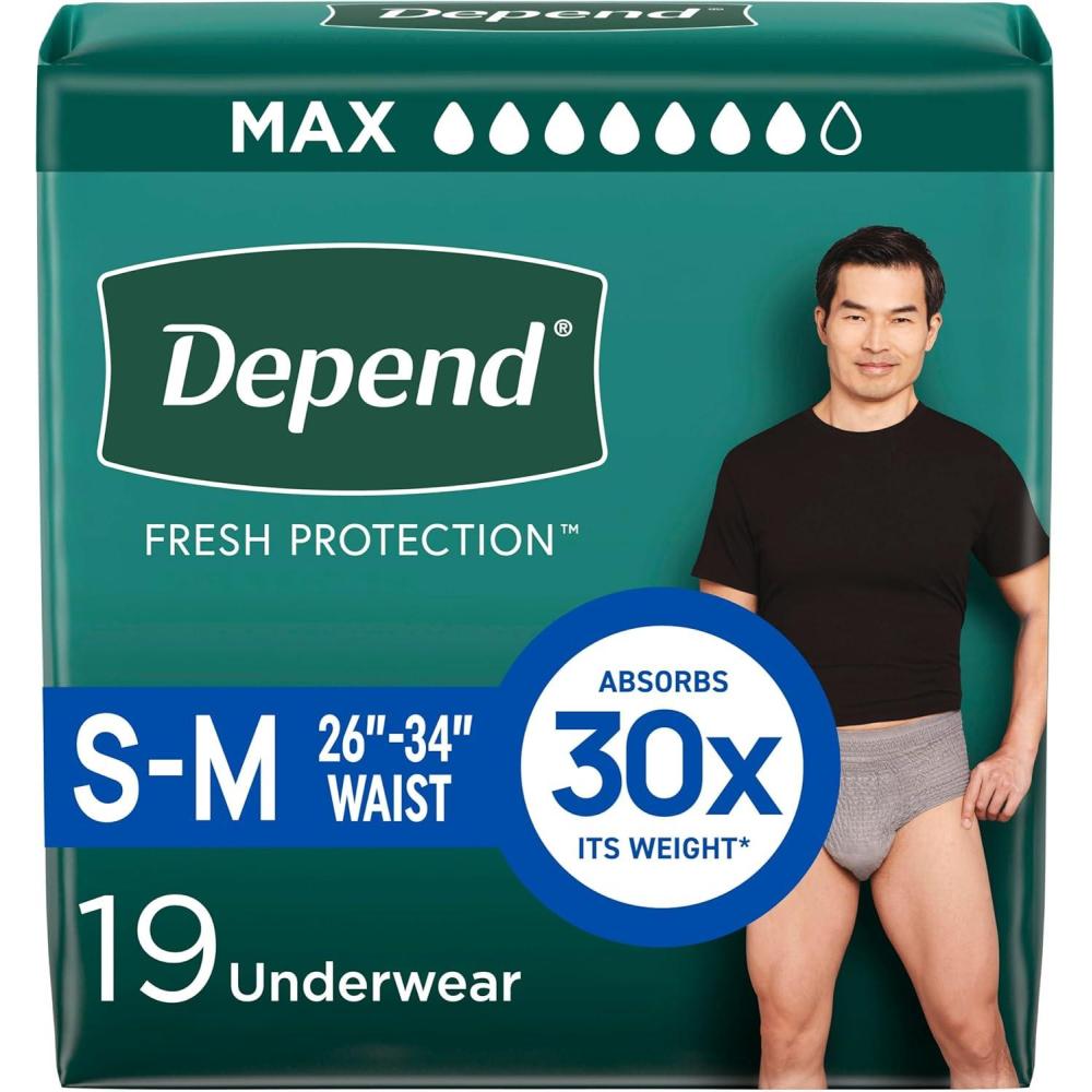 image:imageDepend Fresh Protection Adult Diapers Incontinence Underwear for Men Disposable Maximum ExtraLarge Grey 68 Count 2 Packs of 34 Packaging May VarySmallMedium