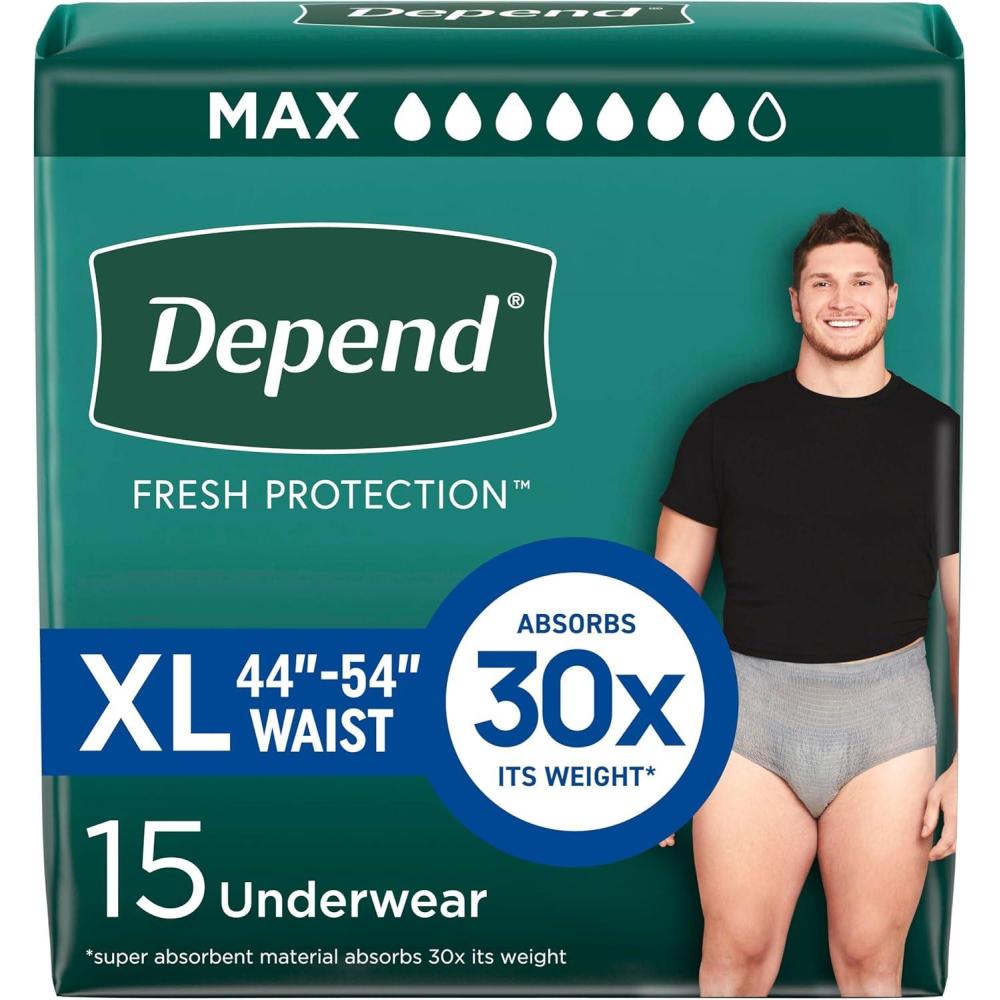 image:imageDepend Fresh Protection Adult Diapers Incontinence Underwear for Men Disposable Maximum ExtraLarge Grey 68 Count 2 Packs of 34 Packaging May VaryXLarge