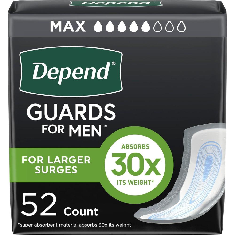 image:imageDepend Guards Incontinence Pads for Men Maximum Absorbency 52 Count Packaging May Vary52