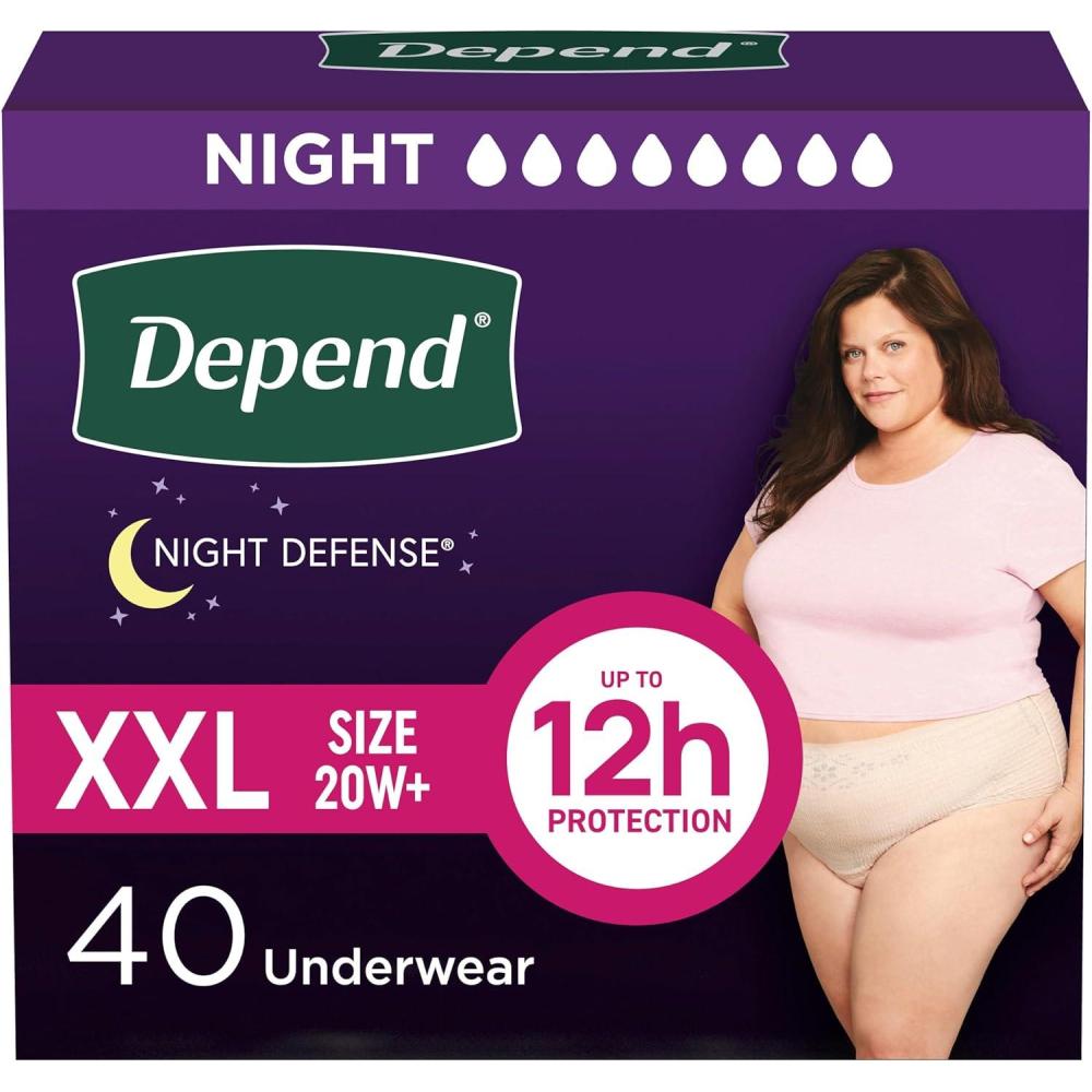 image:imageDepend Night Defense Adult Diapers Incontinence amp Postpartum Bladder Leak Underwear for Women Disposable Overnight Medium Blush 60 Count 4 Packs of 15 Packaging May Vary2XLarge