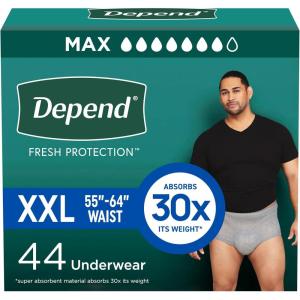 Depend Fresh Protection Adult Diapers, Incontinence Underwear for Men, Disposable, Maximum, Extra-Large, Grey, 68 Count (2 Packs of 34), Packaging May Vary(2X-Large)