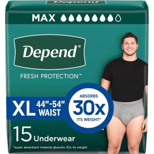 Depend Fresh Protection Adult Diapers, Incontinence Underwear for Men, Disposable, Maximum, Extra-Large, Grey, 68 Count (2 Packs of 34), Packaging May Vary(X-Large)