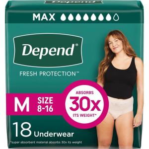 Depend Fresh Protection Adult Diapers, Incontinence & Postpartum Bladder Leak Underwear for Women, Disposable, Maximum, Extra-Extra-Large, Blush, 44 Count (2 Packs of 22), Packaging May Vary(Medium)