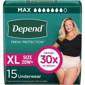 Depend Fresh Protection Adult Diapers, Incontinence & Postpartum Bladder Leak Underwear for Women, Disposable, Maximum, Extra-Extra-Large, Blush, 44 Count (2 Packs of 22), Packaging May Vary(X-Large)