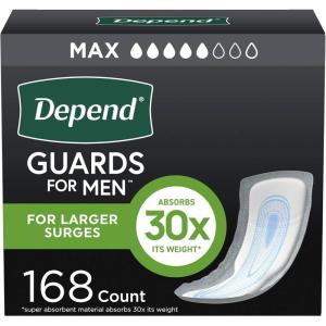 Depend Guards Incontinence Pads for Men, Maximum Absorbency, 52 Count, Packaging May Vary(168)