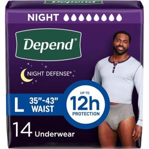 Depend Night Defense Adult Diapers, Incontinence Underwear for Men, Disposable, Overnight, Extra-Large, Grey, 48 Count (4 Packs of 12), Packaging May Vary(Large)