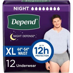 Depend Night Defense Adult Diapers, Incontinence Underwear for Men, Disposable, Overnight, Extra-Large, Grey, 48 Count (4 Packs of 12), Packaging May Vary(X-Large)