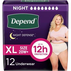 Depend Night Defense Adult Diapers, Incontinence & Postpartum Bladder Leak Underwear for Women, Disposable, Overnight, Medium, Blush, 60 Count (4 Packs of 15), Packaging May Vary(X-Large)