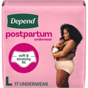 Depend Postpartum Underwear for Women, Adult Incontinence Underwear, Maximum Absorbency, Large, 17 Count(17)