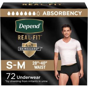Depend Real Fit Adult Diapers, Incontinence Underwear for Men, Disposable, Maximum Absorbency, Small/Medium, Black, 56 Count (2 Packs of 28), Packaging May Vary(Small/Medium (Black))