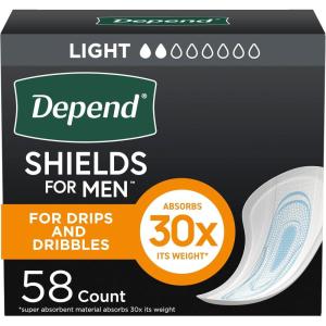 Depend Shields Incontinence Pads for Men, Light Absorbency, 180 Count, Packaging May Vary(58)