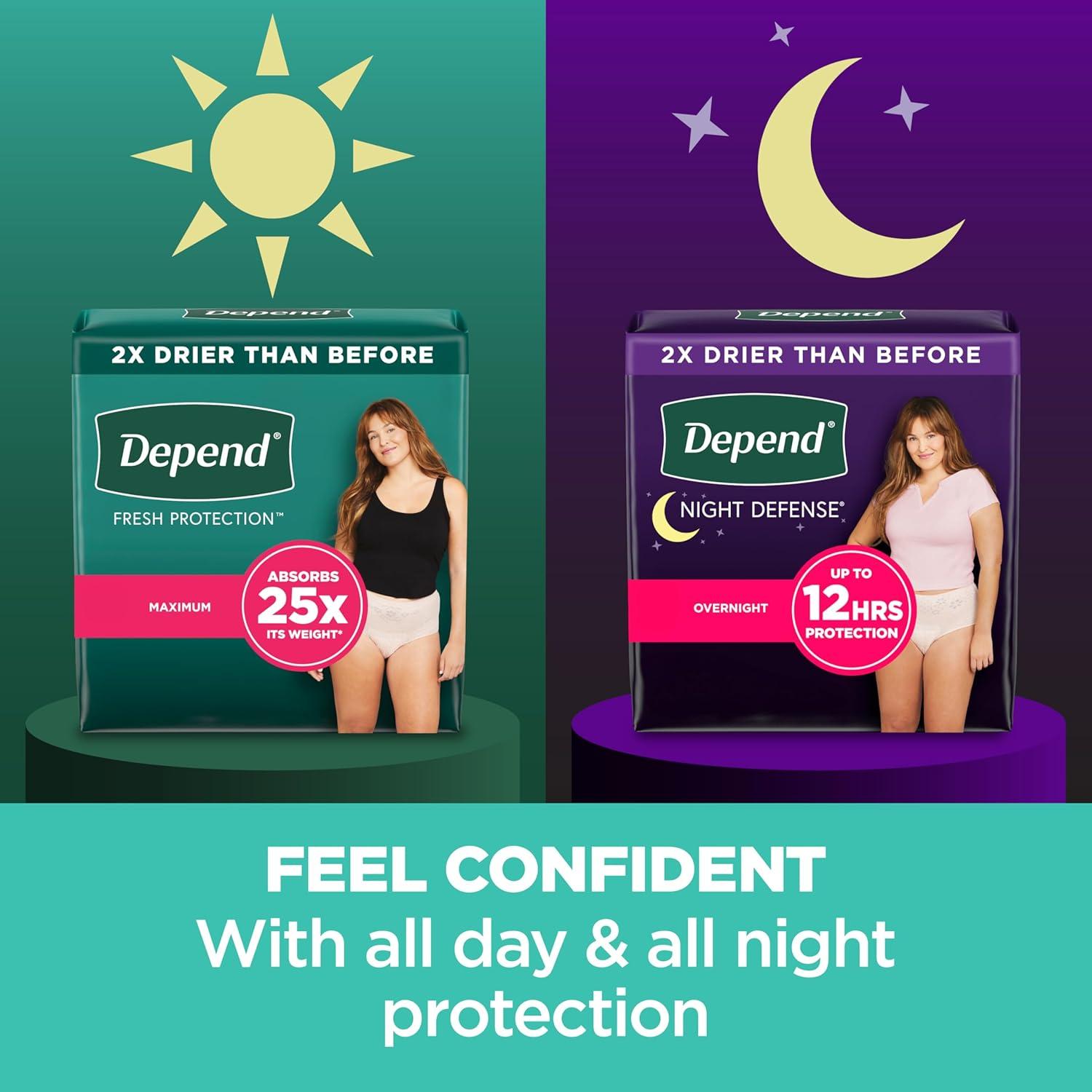 image:imageDepend Night Defense Adult Diapers Incontinence amp Postpartum Bladder Leak Underwear for Women Disposable Overnight Small Blush 16 Count Packaging May VaryLarge