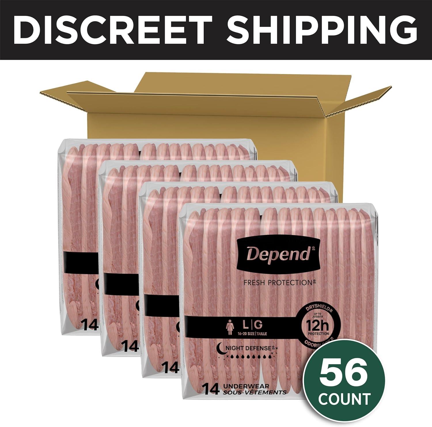 image:imageDepend Night Defense Adult Diapers Incontinence amp Postpartum Bladder Leak Underwear for Women Disposable Overnight XL Blush 64 Count Packaging May VaryLarge