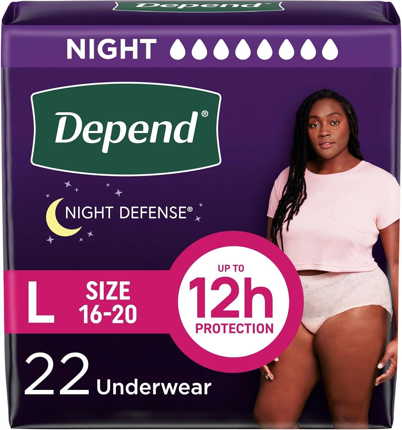 image:imageDepend Night Defense Adult Diapers Incontinence amp Postpartum Bladder Leak Underwear for Women Disposable Overnight XL Blush 64 Count Packaging May VaryLarge