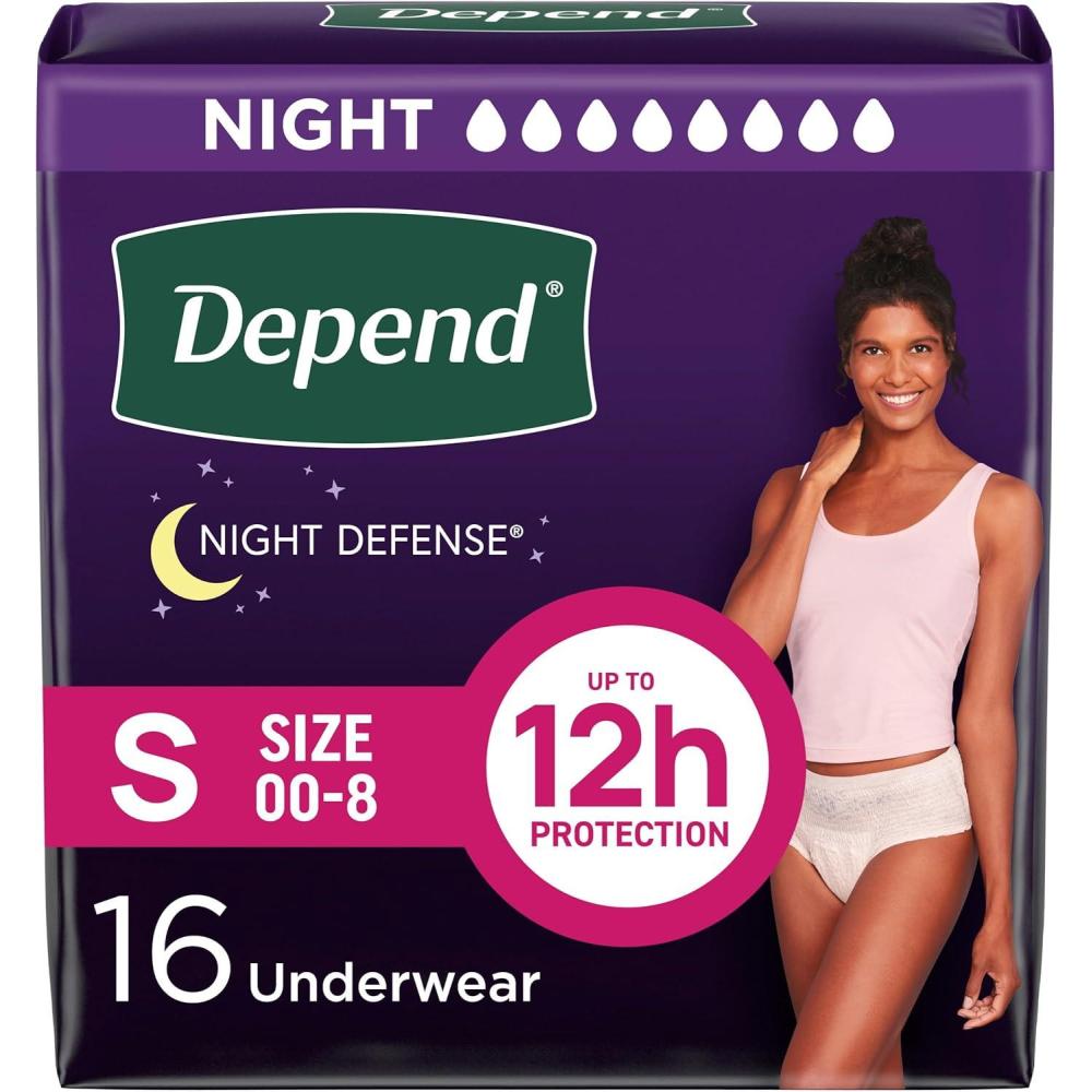 image:imageDepend Night Defense Adult Diapers Incontinence amp Postpartum Bladder Leak Underwear for Women Disposable Overnight Small Blush 16 Count Packaging May VarySmall