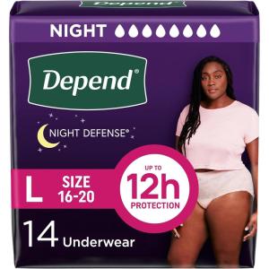 Depend Night Defense Adult Diapers, Incontinence & Postpartum Bladder Leak Underwear for Women, Disposable, Overnight, Small, Blush, 16 Count, Packaging May Vary(Large)