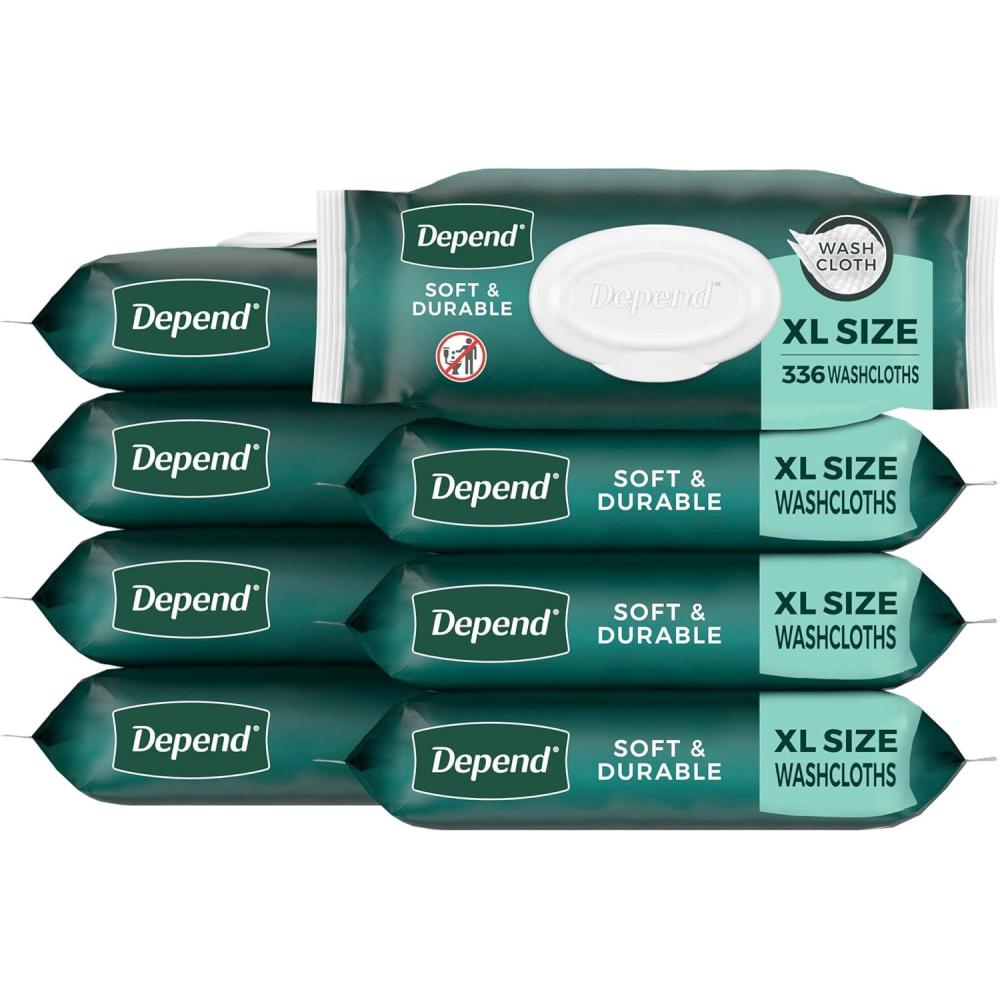 image:imageDepend XL Disposable Washcloths for Adults 8 FlipTop Packs 42 Wipes Per Pack 336 Wipes Total