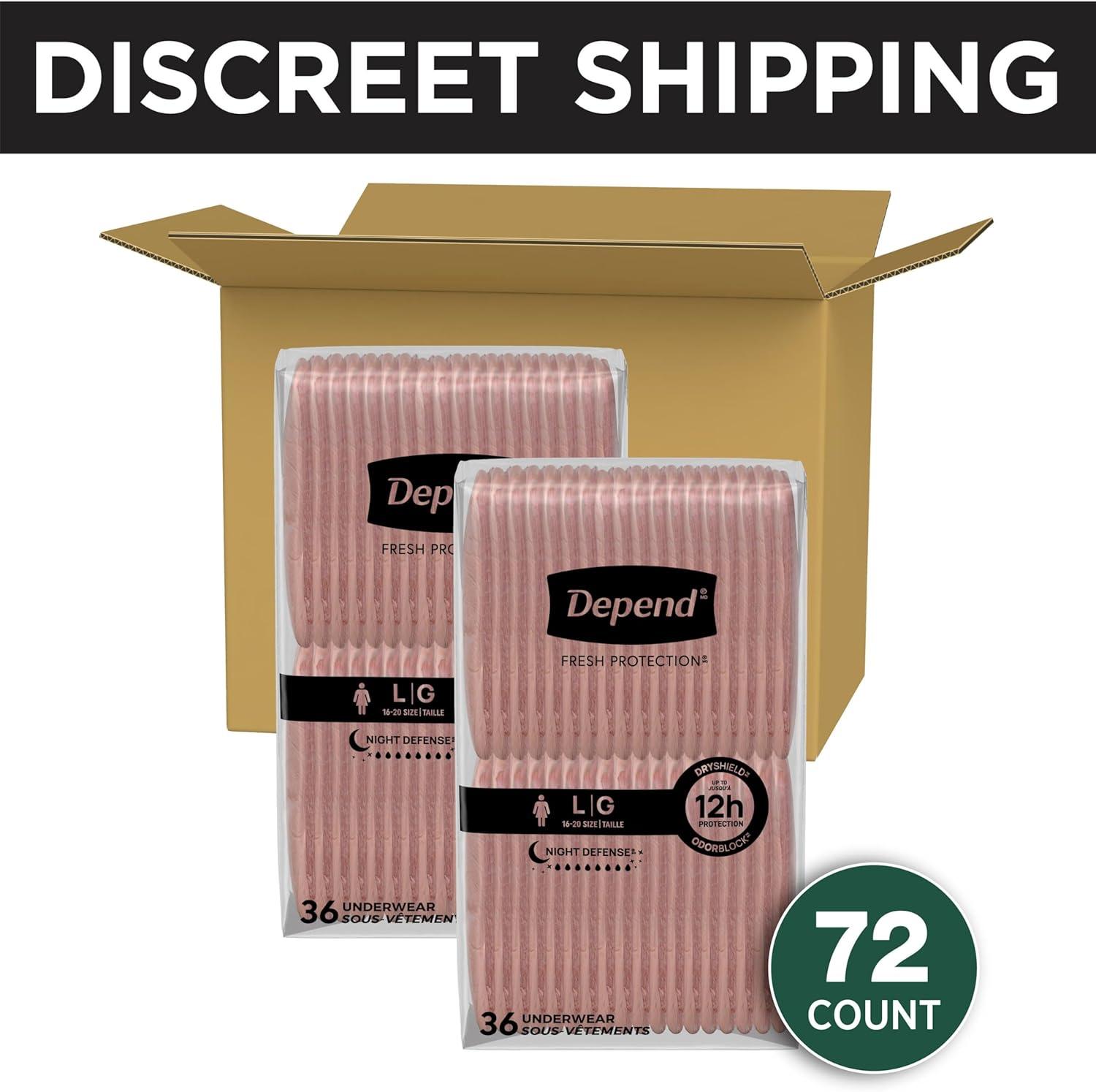image:imageDepend Night Defense Adult Diapers Incontinence amp Postpartum Bladder Leak Underwear for Women Disposable Overnight XXL Blush 52 Count Packaging May VaryLarge