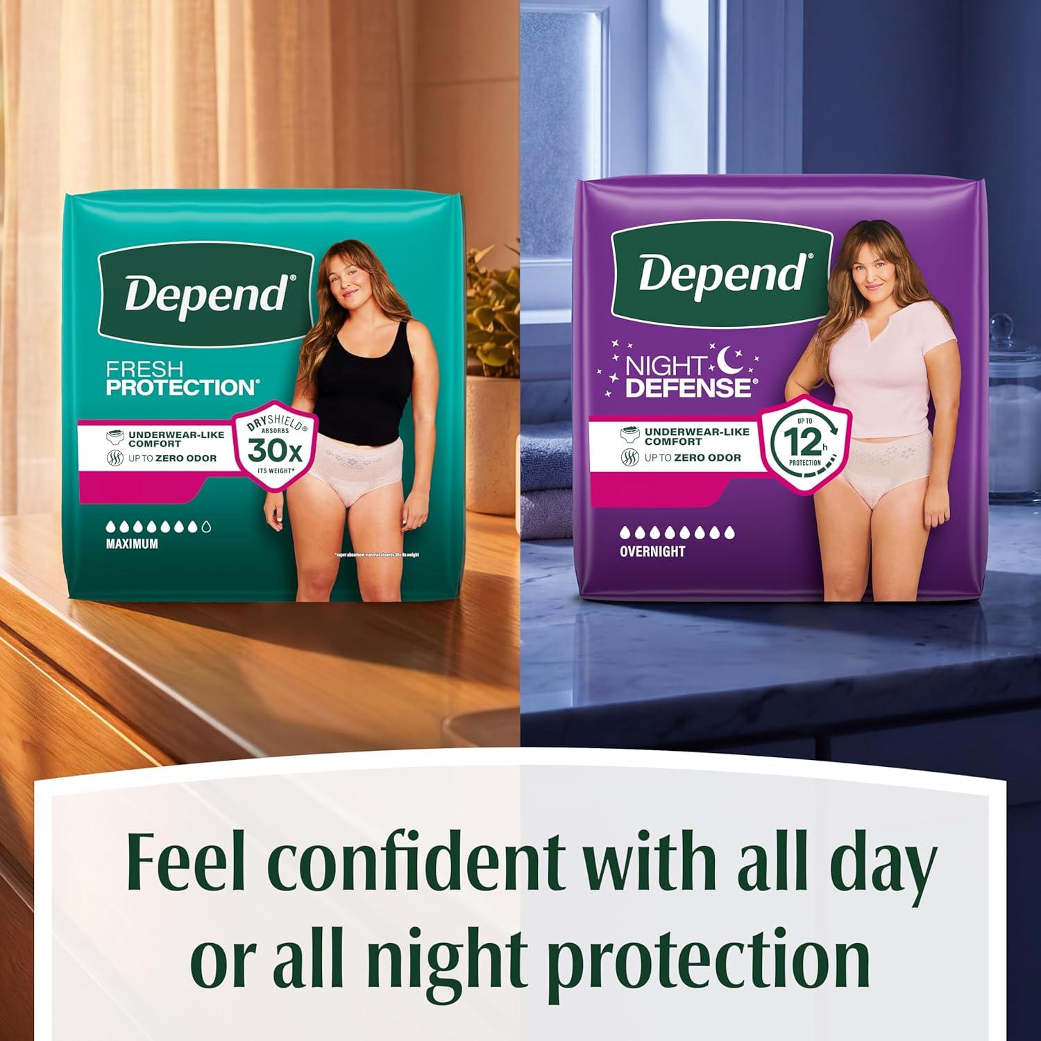 image:imageDepend Night Defense Adult Diapers Incontinence amp Postpartum Bladder Leak Underwear for Women Disposable Overnight XXL Blush 52 Count Packaging May VaryXxLarge