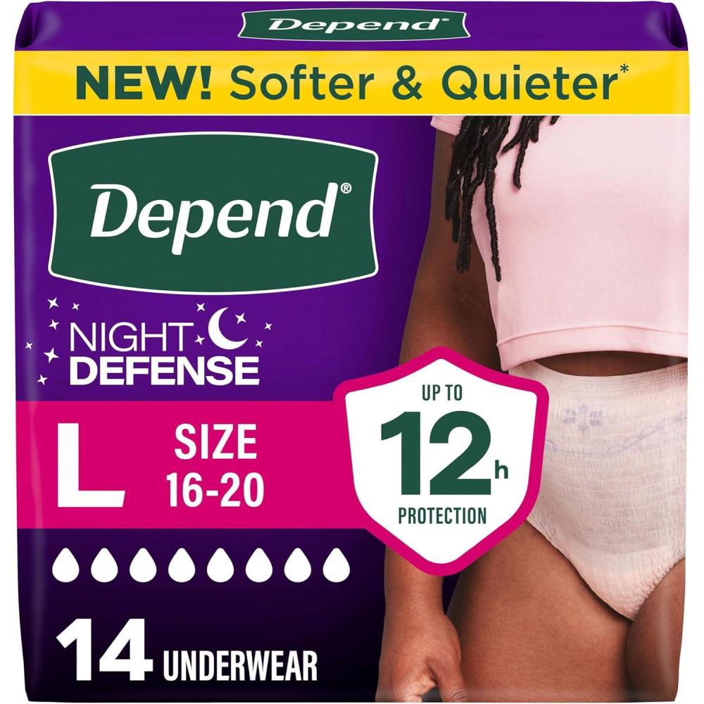 image:imageDepend Night Defense Adult Diapers Incontinence amp Postpartum Bladder Leak Underwear for Women Disposable Overnight XXL Blush 52 Count Packaging May VaryLarge