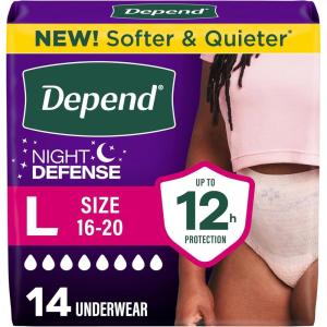 Depend Night Defense Adult Diapers, Incontinence & Postpartum Bladder Leak Underwear for Women, Disposable, Overnight, XXL, Blush, 52 Count, Packaging May Vary(Large)